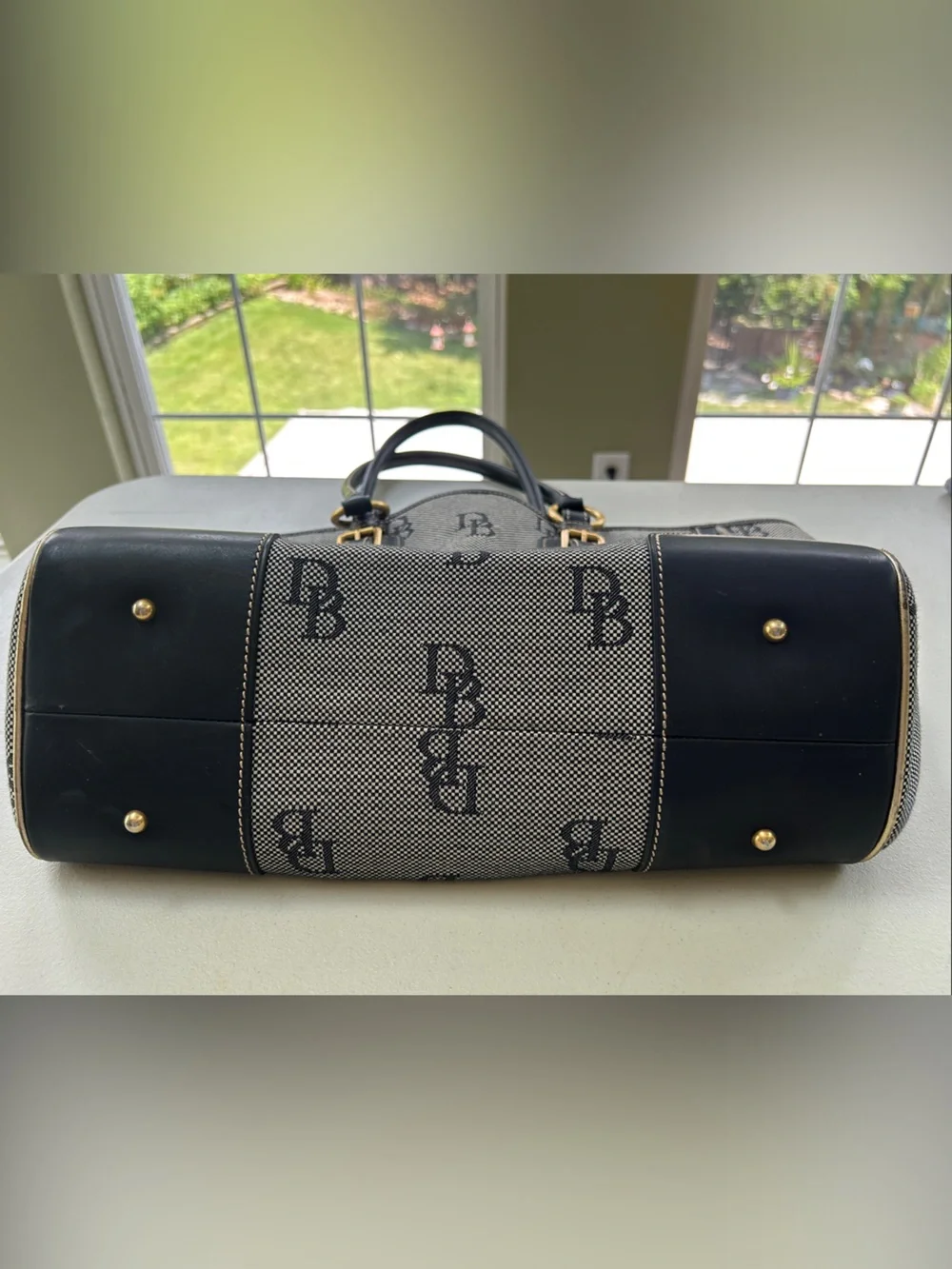 Dooney & Bourke Navy and White Logo Buckle Tote